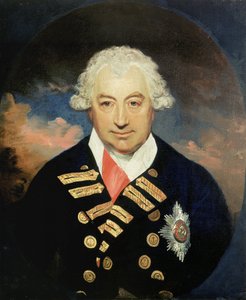 海军少将约翰-杰维斯爵士（1735-1823 年）的肖像，他是第一代圣文森特伯爵，身披巴斯勋章绶带，在 1795 年和 1797 年指挥英国地中海舰队，与霍雷肖-纳尔逊（1758-1805 年）并肩作战，在南极洲附近击退西班牙舰队。 作者 威廉·比奇