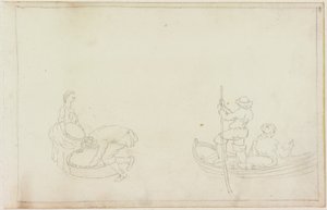 两个驳船，男人和女人用篮子（铅笔在纸上（在纸上与M749）） 作者 威廉·比尔比