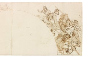 Wallington Hall壁画素描（墨水和铅笔在纸上（贴在卡片上）） 作者 威廉·贝尔·斯科特