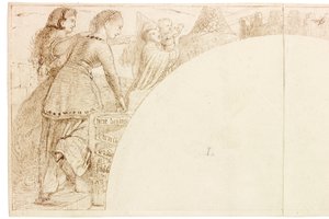 Wallington Hall壁画素描（墨水和铅笔在纸上（贴在卡片上）） 作者 威廉·贝尔·斯科特