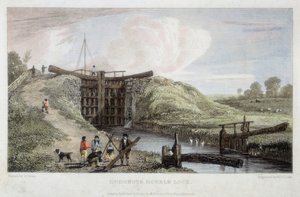 Dudgrove双锁，位于莱切拉德，泰晤士河和塞文运河之上，1814年 作者 威廉·伯纳德·库克