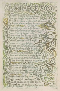 《天真之歌》（Songs of Innocence）的第25幅版画《摇篮之歌》（A Cradle Song），1789年（手绘彩色浮雕蚀刻水彩画） 作者 威廉·布雷克