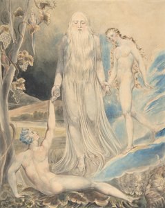 神圣的天使把夏娃带到亚当身边 夏娃的创造......，直书......，1803年。 作者 威廉·布雷克