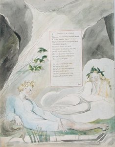 1797-98年出版的“托马斯·格雷诗集”中的“春天颂”的设计4（水彩笔和纸上黑色墨水） 作者 威廉·布雷克