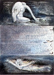 图版二，耶路撒冷，约1804-20。阿尔比昂的女儿们由天鹅和鱼一样的生物代表 作者 威廉·布雷克