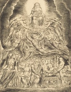神的宝座前的撒旦》，1825年。 作者 威廉·布雷克