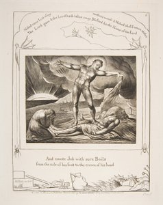 撒旦用沸腾的时间煮熟的工作，摘自《约伯记》插图，1825-26年。 作者 威廉·布雷克