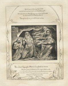 约伯记：Pl。 10，《正直的人被嘲笑》，1825年。 作者 威廉·布雷克