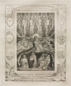约伯记：Pl。 14，当晨星和所有儿子一起唱歌时，1825年。 作者 威廉·布雷克