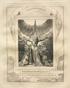 约伯记：Pl。 18，我的仆人工作将为你祈祷，1825年。 作者 威廉·布雷克