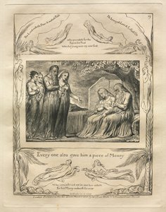 约伯记：Pl。 19，每个人还给了他一块钱，1825年。 作者 威廉·布雷克