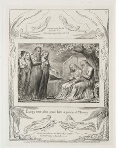 约伯记：Pl。 19，每个人也都给了他一笔钱，1825年。 作者 威廉·布雷克