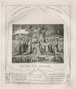 约伯记：Pl。 1，约伯不断这样做，1825年。 作者 威廉·布雷克