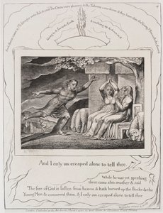 约伯记：Pl。 4，只有我一个人逃脱告诉你，1825年。 作者 威廉·布雷克