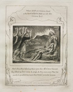 约伯记：Pl。 7，当他们抬起远处的眼睛，不认识他时……，1825年。 作者 威廉·布雷克