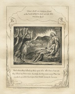 约伯记：Pl。 7，当他们抬起远处的眼睛，不认识他时……，1825年。 作者 威廉·布雷克