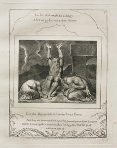 约伯记：Pl。 8，让我灭亡的那一天，1825年。 作者 威廉·布雷克