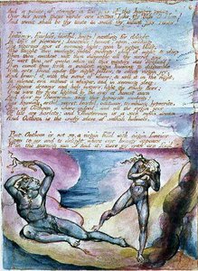 阿尔比恩的女儿们的愿景："和一个永恒的宫殿......"，图版8，设计于1793年，大约在1815年完成（纸上的钢笔和水彩的浮雕蚀刻画）。 作者 威廉·布雷克