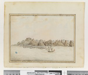 奥普。 页。 19.`特内里夫东南侧的圣克鲁斯； 天狼星和车队在路上。 1787 年 6 月。《在另外两座山脉之间的缝隙中出现的山峰》，约 1802 年（水彩） 作者 威廉布拉德利