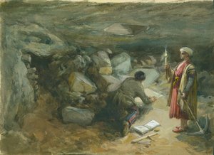 1871年，耶路撒冷罗宾逊拱门下的岩石切割蓄水池（wc und pencil on paper） 作者 威廉·克里米亚·辛普森