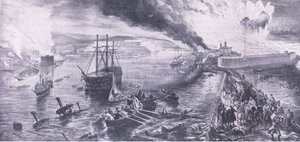 1855年9月8日塞瓦斯托波尔的沦陷和俄国人的撤退，1915年英国陆地和海上战役的插图 作者 威廉·克里米亚·辛普森