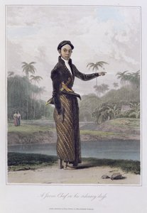 穿着普通连衣裙的爪哇酋长，pl。来自Thomas Stamford的“The History of Java”的第一集Bingley Raffles（1781-1826）pub。 1817年（彩色aquatint）