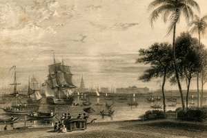 加尔各答，从花园住宅到达，1835年。 作者 威廉·丹尼尔