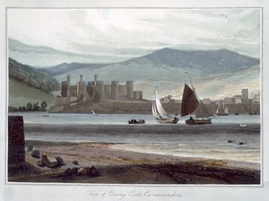 卡纳文郡康威城堡景观》，威尔士，1814-1825年 作者 威廉·丹尼尔