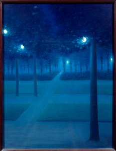 布鲁塞尔皇家公园之夜。 William Degouves de Nuncques (1867-1935) (ec.belg) 1897 Sun. 0,65x0,5 m 巴黎，奥赛博物馆 - 布鲁塞尔皇家公园的夜景。 William Degouves de Nuncques (1867-1935) 的粉彩画 (Be