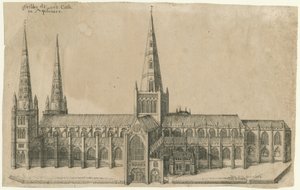 利奇菲尔德大教堂（Lichfield Cathedral）-南视图：铜版画，并[17世纪中期]