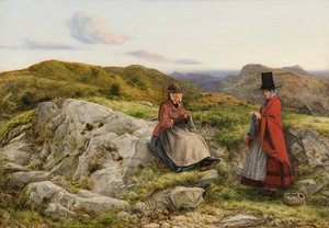 威尔士风景与两个编织的女人》，1860年 作者 威廉·戴斯