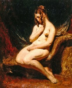 从侧面看女性裸体（油彩画板）。