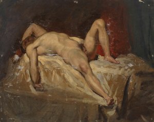 男性裸体躺下，左膝盖抬起，1815-45