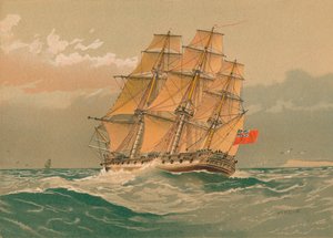 19世纪末20世纪初，一支38炮的护卫舰。 作者 威廉·弗雷德里克·米切尔