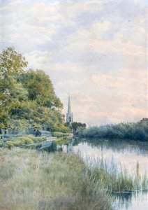 从海明福德-格雷（Hemingford Grey）的小径眺望万圣教堂 作者 威廉花园弗雷泽