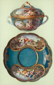 Ecuelle and Stand, Sevres, Turquoise-blue, with Panels after Boucher (colour litho) 作者 威廉·吉布