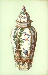 花瓶，布里斯托尔，有异国鸟类（彩色平版印刷）。 作者 威廉·吉布