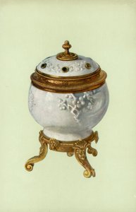 花瓶，Fuchien瓷器，带路易十四，银色镀金底座（彩色平版印刷）。 作者 威廉·吉布