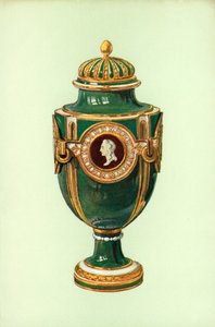 花瓶，Sevres，绿色地面（彩色石版画） 作者 威廉·吉布