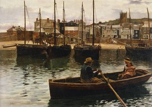 海港，圣艾夫斯，康沃尔郡，1885年 作者 威廉·H·巴特利特