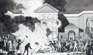 1780年6月6日，伦敦暴徒发射了新的盖尔盖特并烧毁了阿克曼先生的家具，由T. Thornton镌刻。