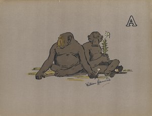 字母 A，审美类人猿采取异常冷漠的态度（彩色石版画） 作者 威廉·哈蒙德