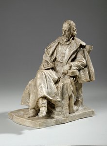 丹佛勋爵（Lennes Tennyson）坐上阿尔弗雷德（Alfred）的马奎特（Maquette），约1909年坐在剑桥三一学院（石膏工） 作者 威廉·哈莫·桑尼克罗夫特