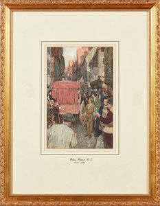 伊丽莎白时代的交通堵塞（铅笔和水彩画） 作者 威廉·哈瑟雷尔