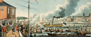 Doggett的外套和徽章划船比赛，伦敦，约1820年。   作者 威廉·希思
