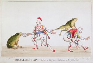 Grimaldi的Leap Frog在金鱼的漫画哑剧中，1812年 作者 威廉·希思