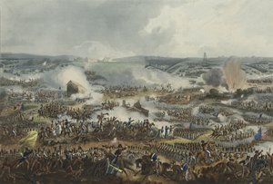 滑铁卢战役1815年6月18日，由Thomas Sutherland（1785-1838）创作的aquatint，于1815年9月1日出版于James Jenkins的“武术成就”（彩色aquatint）