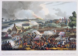 1815年6月18日英国陆军在滑铁卢战役中的行动中心，来自1899年至1815年的“英国和她的盟友的军事成就”，詹姆斯·詹金斯，由Tho镌刻