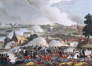 1815年6月18日英国军队在滑铁卢战役中的行动中心，1815年萨瑟兰的aquatint（彩色aquatint）
