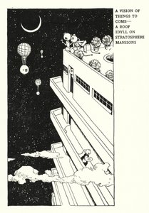 未来事物的愿景，平流层大厦的屋顶田园诗（石版画） 作者 威廉·希思·罗宾逊
